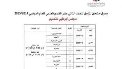 صورة جدول الامتحانات المؤجلة لطلبة الثاني عشر 2015 الفصل الثالث