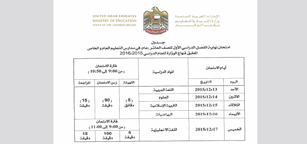 جدول الفصل الاول الصف العاشر عام