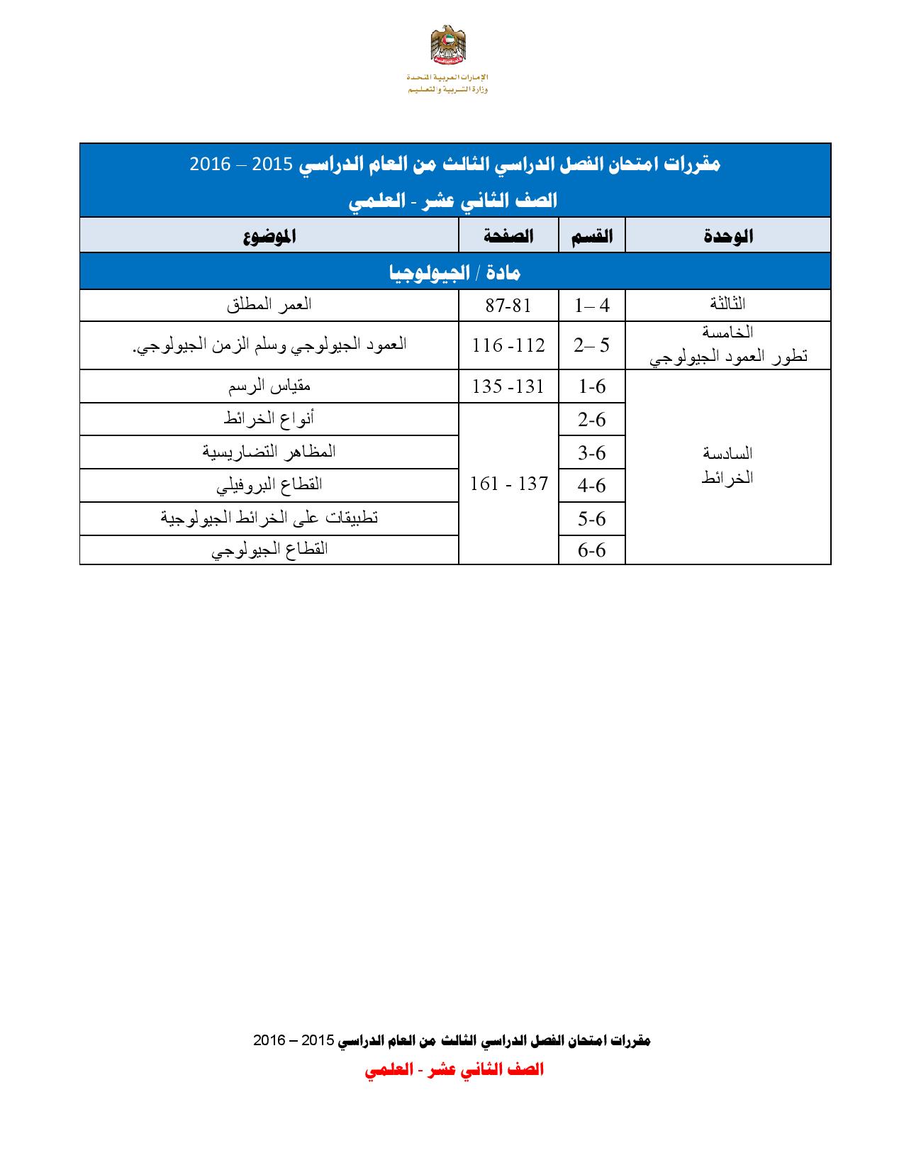 مقررات امتحانات الصف الثانى عشر علمى للفصل الثالث 2016 (4)