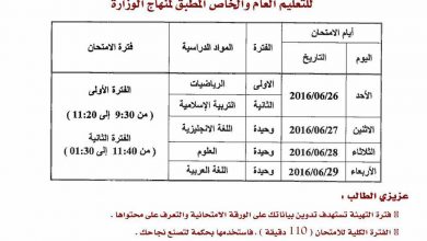 جدول امتحانات مؤجل الفصل الدراسى الثالث للصف الحادى عشر (2)