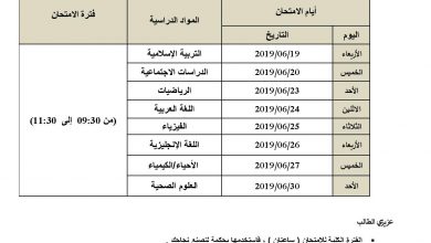 صورة جدول امتحانات الفصل الثالث 2019 لجميع الصفوف بالامارات